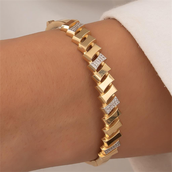 Taşlı Geometrik Model Kelepçe 14 Ayar Altın