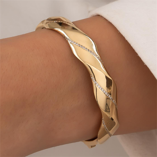 Taşlı Geometrik Model Kelepçe 14 Ayar Altın