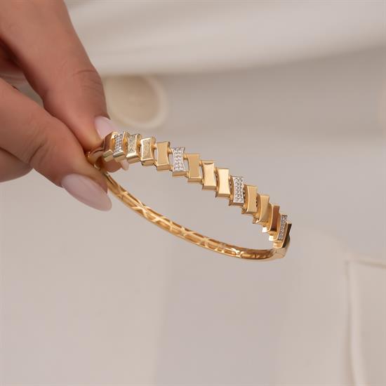 Taşlı Geometrik Model Kelepçe 14 Ayar Altın