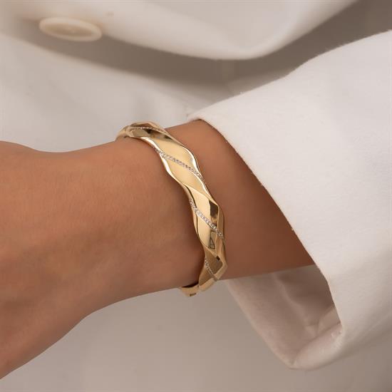 Taşlı Geometrik Model Kelepçe 14 Ayar Altın