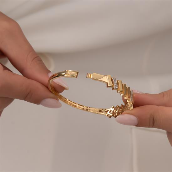 Taşlı Geometrik Model Kelepçe 14 Ayar Altın