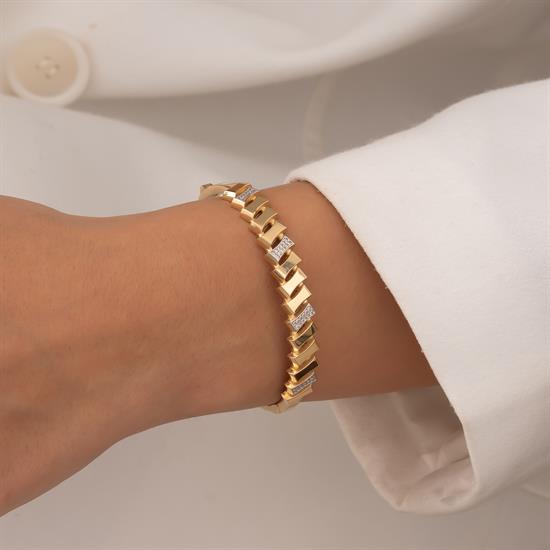 Taşlı Geometrik Model Kelepçe 14 Ayar Altın