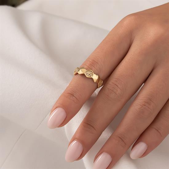 Taşlı Geometrik Model 14 Ayar Altın Yüzük