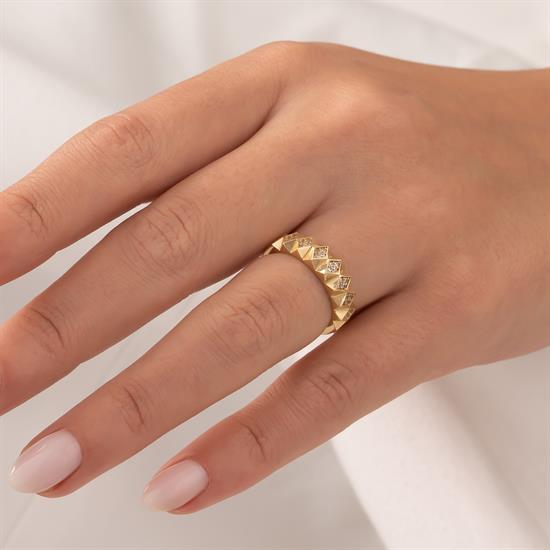 Taşlı Geometrik Model 14 Ayar Altın Yüzük