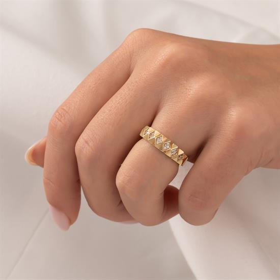 Taşlı Geometrik Model 14 Ayar Altın Yüzük