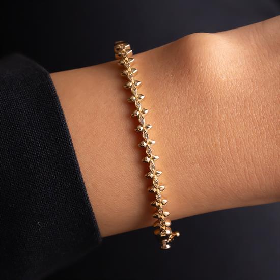 Taşlı Göz Figürlü 14 Ayar Altın Kelepçe