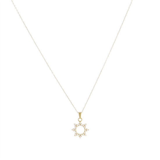 Taşlı Güneş 14 Ayar Altın Kolye