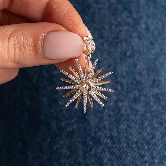 Taşlı Güneş 14 Ayar Kolye Ucu