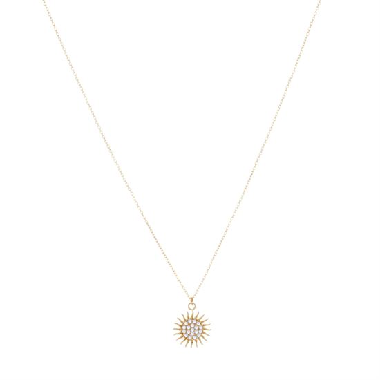 Taşlı Güneş Figürlü Kolye 14 Ayar Altın