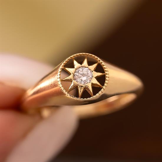 Taşlı Güneş Model 14 Ayar Altın Yüzük