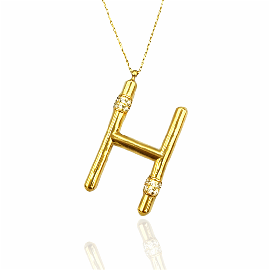Taşlı H Harfi 14 Ayar Altın Kolye
