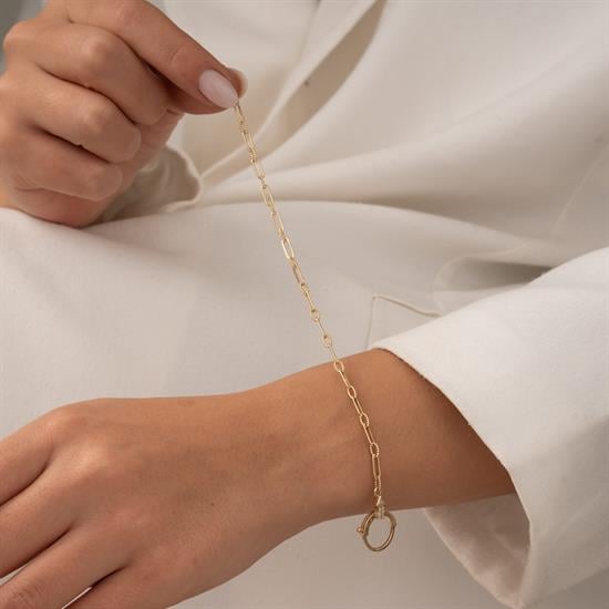 Taşlı Halka 14 Ayar Altın Bileklik