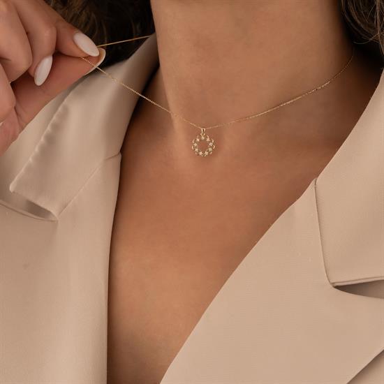 Taşlı Halka 14 Ayar Altın Kolye