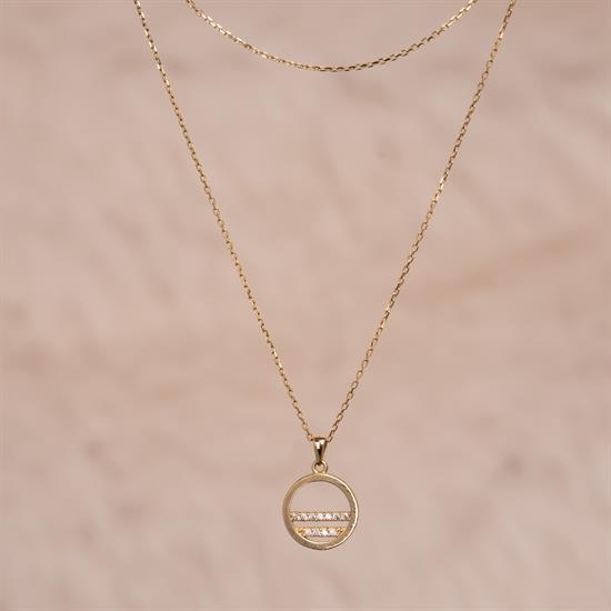 Taşlı Halka 14 Ayar Altın Kolye