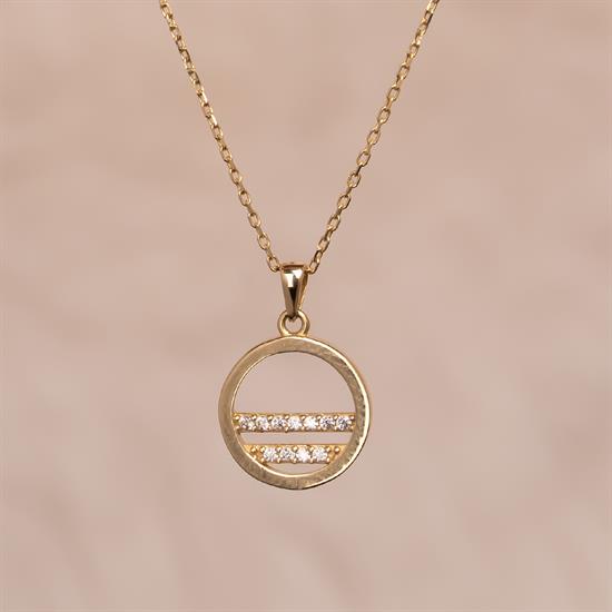 Taşlı Halka 14 Ayar Altın Kolye