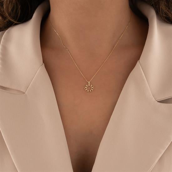 Taşlı Halka 14 Ayar Altın Kolye