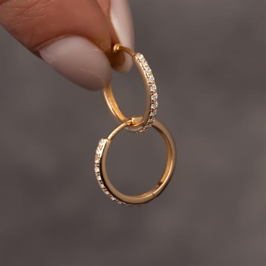 Taşlı Halka 14 Ayar Küpe 1,5 cm
