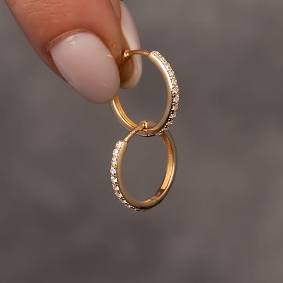 Taşlı Halka 14 Ayar Küpe 1,5 cm