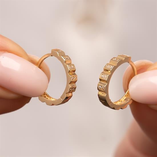 Taşlı Halka Küpe 1.5 Cm 14 Ayar Altın