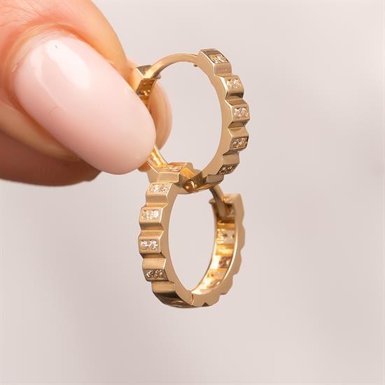 Taşlı Halka Küpe 1.5 Cm 14 Ayar Altın