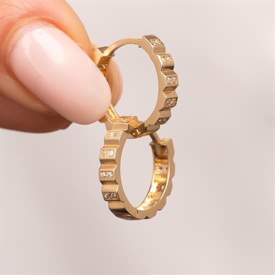 Taşlı Halka Küpe 1.5 Cm 14 Ayar Altın