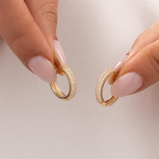 Taşlı Halka Küpe 14 Ayar Altın