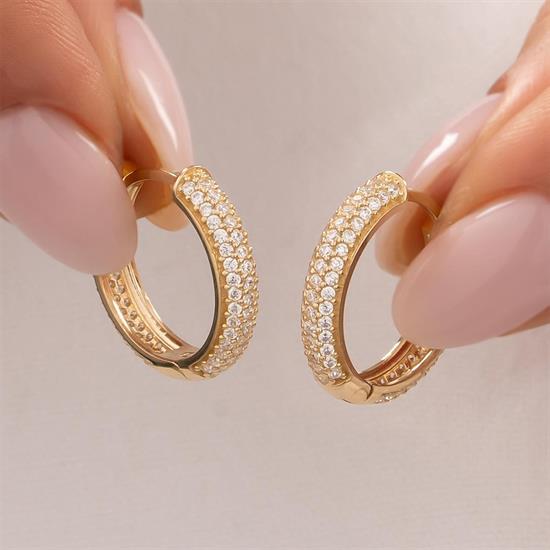 Taşlı Halka Küpe 14 Ayar Altın