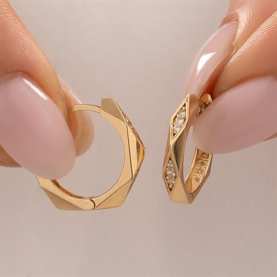 Taşlı Halka Küpe 14 Ayar Altın