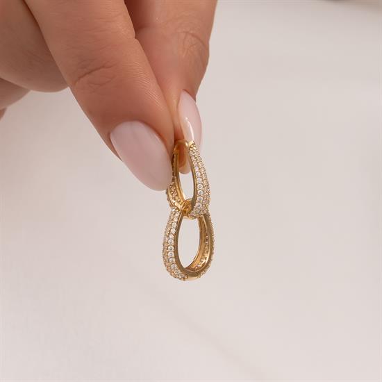 Taşlı Halka Küpe 14 Ayar Altın