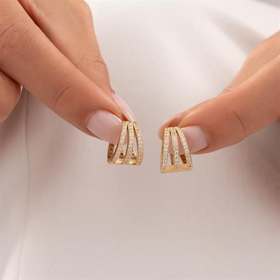 Taşlı Halka Küpe 14 Ayar Altın