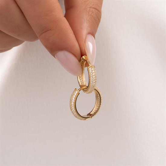 Taşlı Halka Küpe 14 Ayar Altın