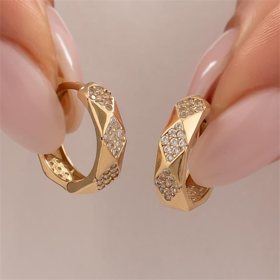 Taşlı Halka Küpe 14 Ayar Altın