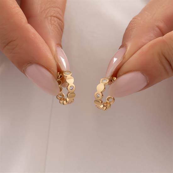 Taşlı Halka Küpe 14 Ayar Altın