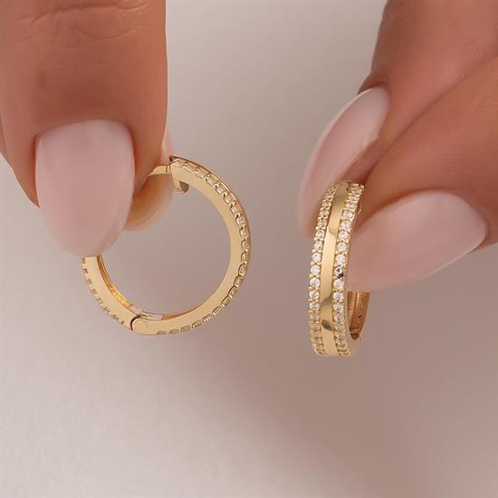 Altın Taşlı Halka Küpe