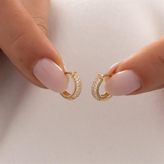 Taşlı Halka Küpe 14 Ayar Altın