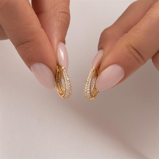 Taşlı Halka Küpe 14 Ayar Altın