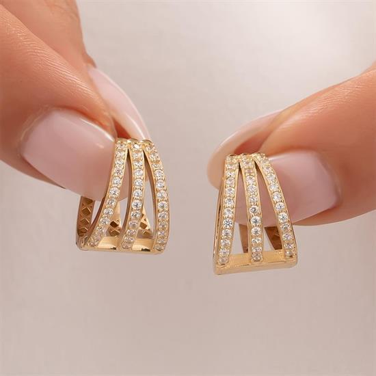 Taşlı Halka Küpe 14 Ayar Altın