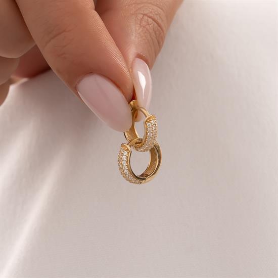 Taşlı Halka Küpe 14 Ayar Altın