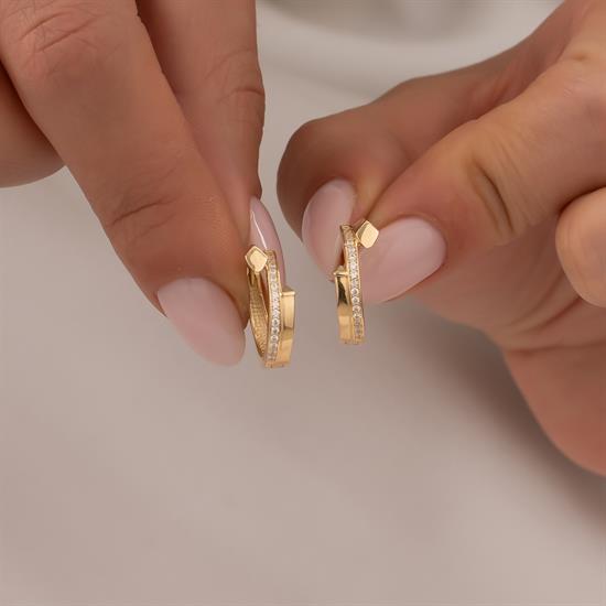 Taşlı Halka Küpe 14 Ayar Altın