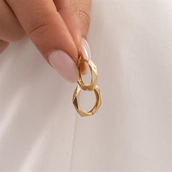 Taşlı Halka Küpe 14 Ayar Altın