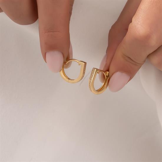 Taşlı Halka Küpe 14 Ayar Altın