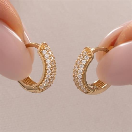 14 Ayar Altın Taşlı Halka Küpe