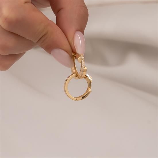 Taşlı Halka Küpe 14 Ayar Altın