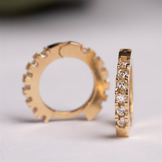 Taşlı Halka Küpe 14 Ayar Altın