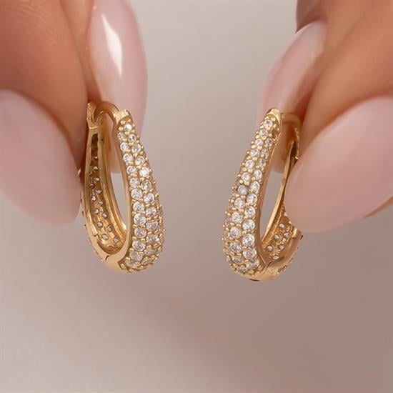 Taşlı Halka Küpe 14 Ayar Altın