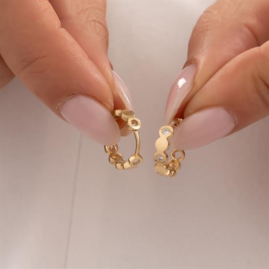 Taşlı Halka Küpe 14 Ayar Altın