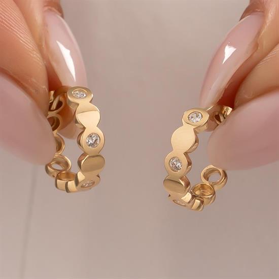 Taşlı Halka Küpe 14 Ayar Altın