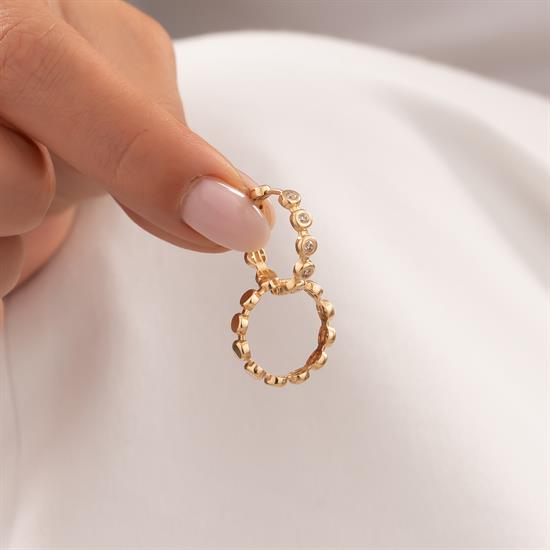 Taşlı Yuvarlak 14 Ayar Altın Halka Küpe