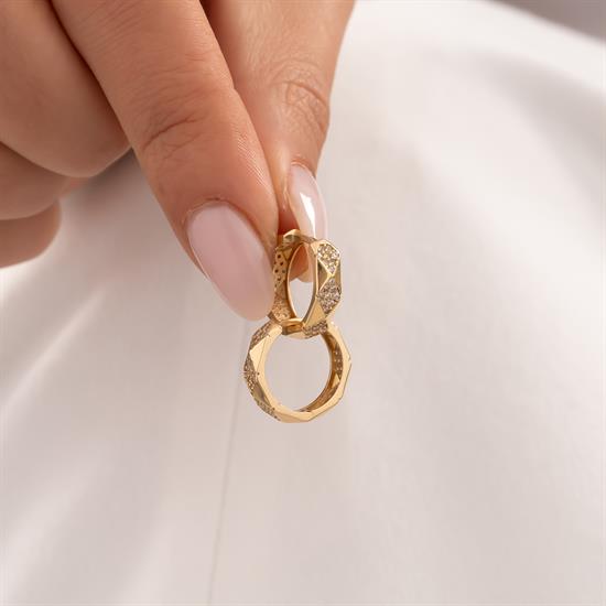 Taşlı Halka Küpe 14 Ayar Altın