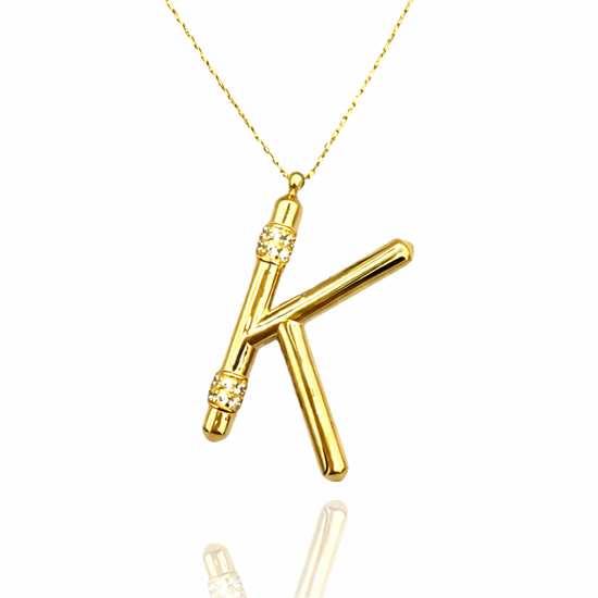 Taşlı K Harfi 14 Ayar Altın Kolye